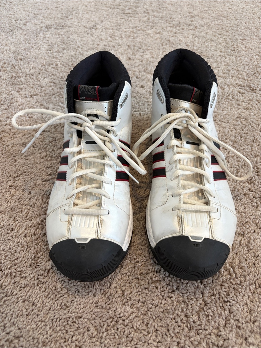 adidas White High-Top Athletic Sneakers with Black and Red Stripes